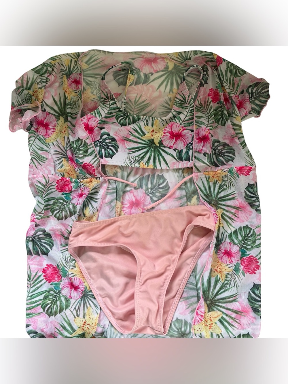 BIKINI & COVER UP SET FLORAL TROPICAL TWO PIECE BATHING SUIT